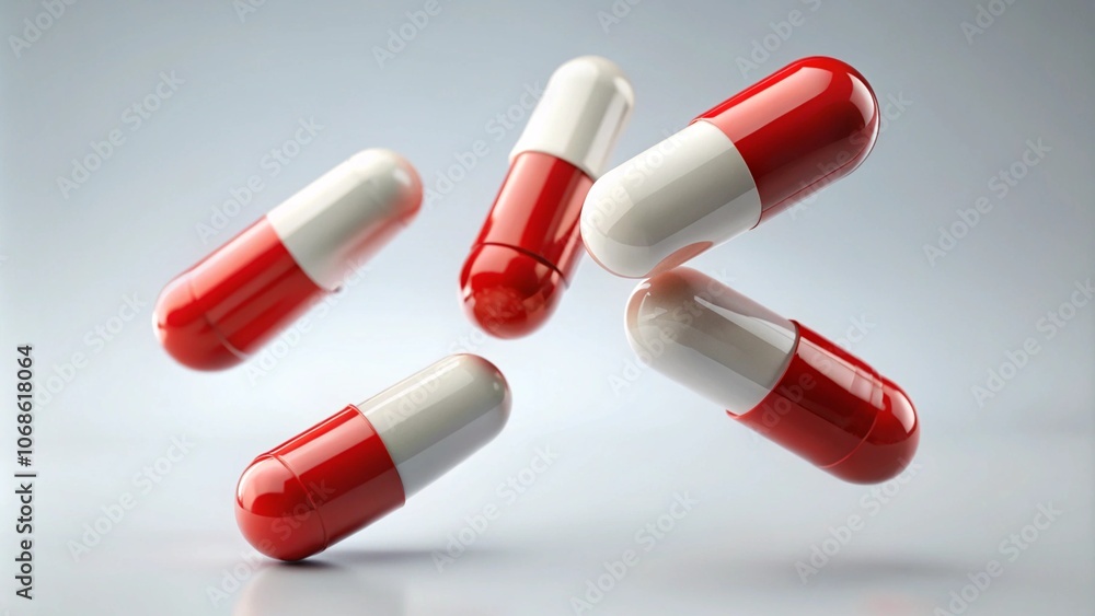 Antibiotic and medicine capsules are flying Antibiotic and medicine capsules are flying