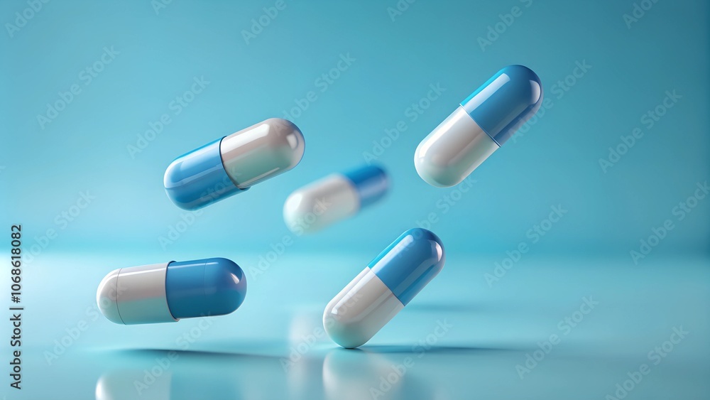 Antibiotic and medicine capsules are flying Antibiotic and medicine capsules are flying
