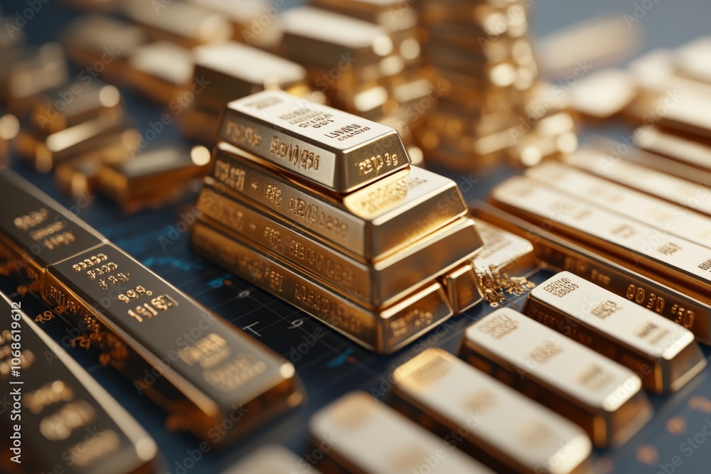 A stack of gold bars is visually contrasted against a digital data background, symbolizing wealth, investment, and the intersection of finance and technology. A stack of gold bars is visually contrasted against a digital data background, symbolizing wealth, investment, and the intersection of finance and technology.