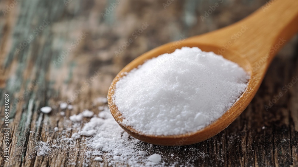 Close-up of Baking Soda in a Wooden Spoon Close-up of Baking Soda in a Wooden Spoon