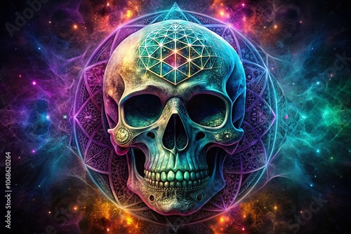 Skull Sacred Geometry Design in Silhouette Art - Intricate Patterns, Dark Aesthetics, Spiritual Symbolism, Artistic Expression, Macabre Elements, Mystical Imagery, Unique Textures, Modern Art