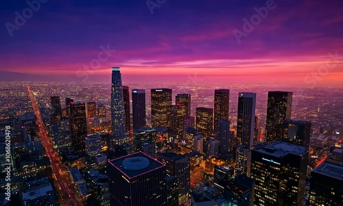 Wallpaper Mural A vibrant sunset over a city skyline with illuminated buildings and colorful clouds. Torontodigital.ca