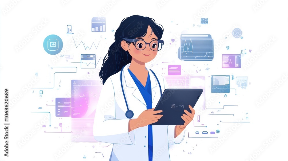 Female Doctor Using Tablet with Medical Data and Technology Female Doctor Using Tablet with Medical Data and Technology