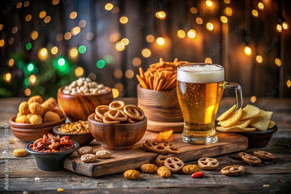 Snacks to Beer: Delicious Pairings with Bokeh Effect, Crispy Treats, Savory Nibbles, and Refreshing Brews for Perfect Game Day or Relaxing Evenings Snacks to Beer: Delicious Pairings with Bokeh Effect, Crispy Treats, Savory Nibbles, and Refreshing Brews for Perfect Game Day or Relaxing Evenings