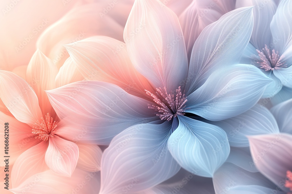 Fototapeta premium Delicate pastel flowers with soft gradients