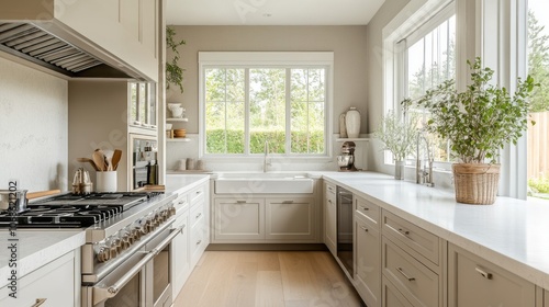 Modern Kitchen with White Cabinets, Quartz Countertops, and Stainless Steel Appliances