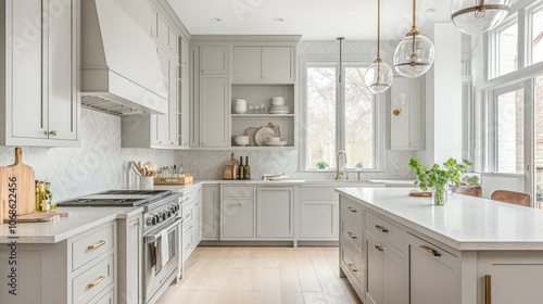 Modern Kitchen with White Cabinets and Gold Accents