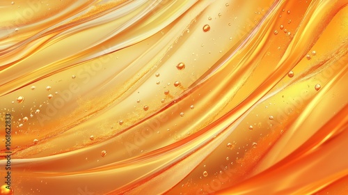 Abstract orange waves with bubbles and a glossy appearance create a vibrant and energetic visual.