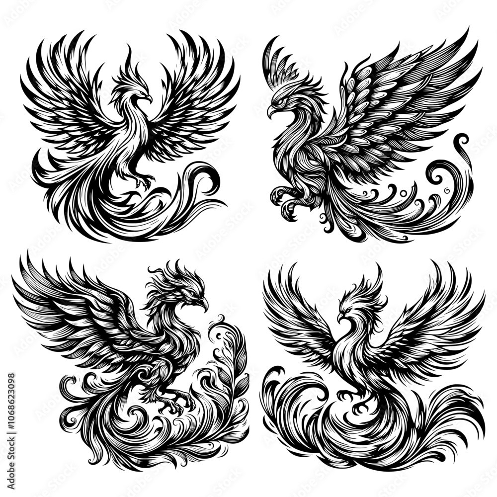 Obraz premium Eternal Phoenix The Symbol of Rebirth and Transformation,A mystical Phoenix rises from its ashes, symbolizing rebirth and eternal life. This mythical bird, cloaked in flames.