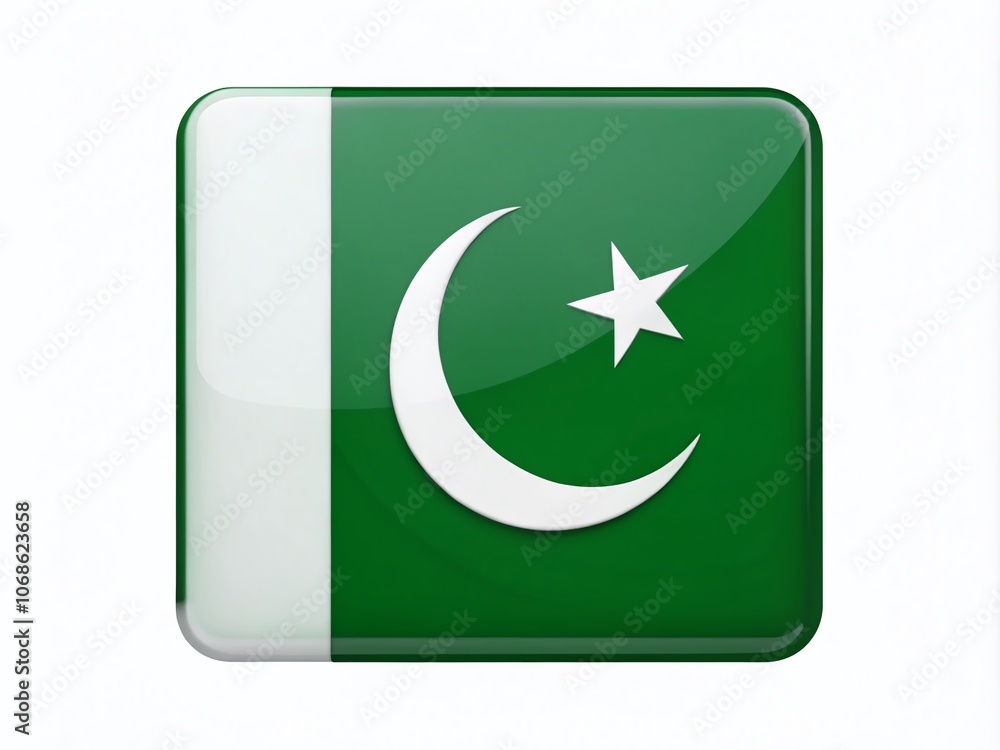 Square Glossy Icon with National Flag of Pakistan on a White Background for Architectural Photography and Design Projects Square Glossy Icon with National Flag of Pakistan on a White Background for Architectural Photography and Design Projects