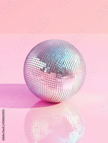 Pixel Art Disco Ball on Pastel Pink Background in Boho Style