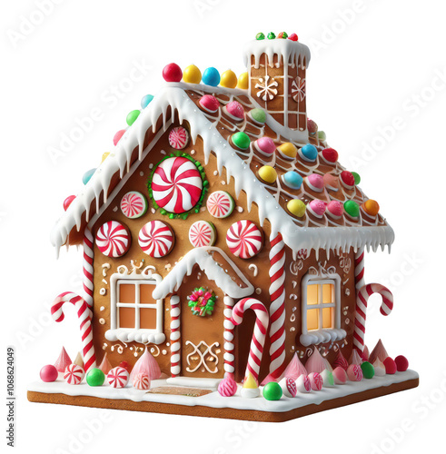 Festive Gingerbread House Decorated with Colorful Candies.