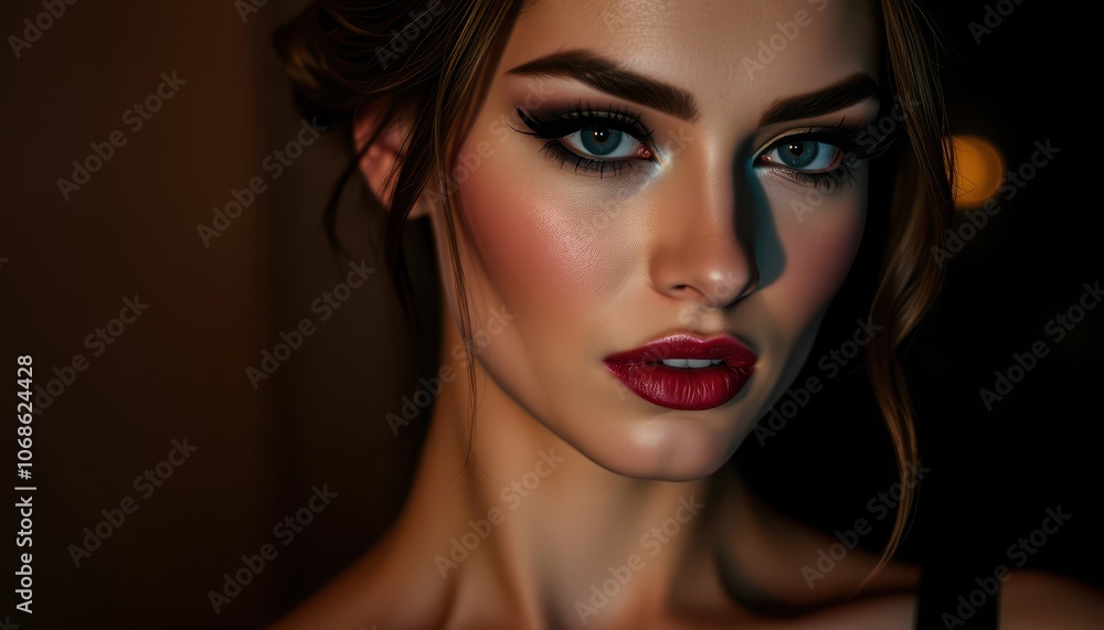 Fototapeta premium Stunning Close-Up Portrait of a Model with Dramatic Makeup