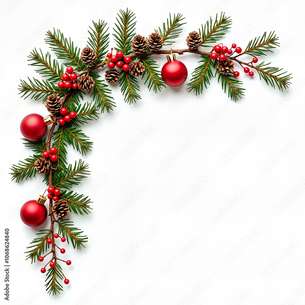 Beautiful white background for a Christmas garland of fir branches and cones, Al Generation Beautiful white background for a Christmas garland of fir branches and cones, Al Generation