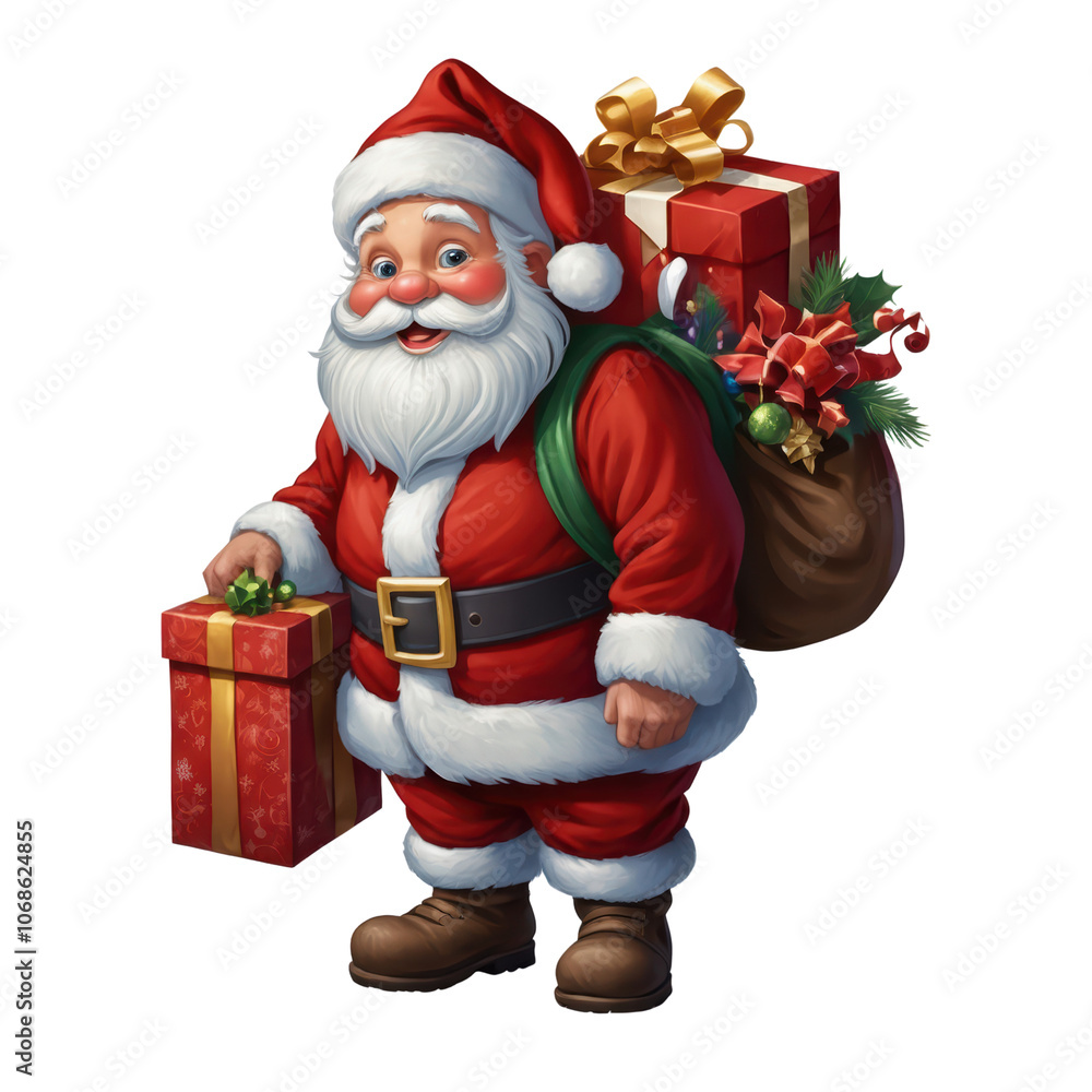 Jolly Santa Claus Carrying Gifts - Classic Christmas Illustration. Jolly Santa Claus Carrying Gifts - Classic Christmas Illustration.
