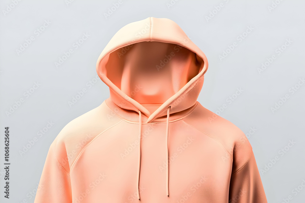Hoodie Mockup - A minimalistic peach hoodie displayed against a light background. Hoodie Mockup - A minimalistic peach hoodie displayed against a light background.