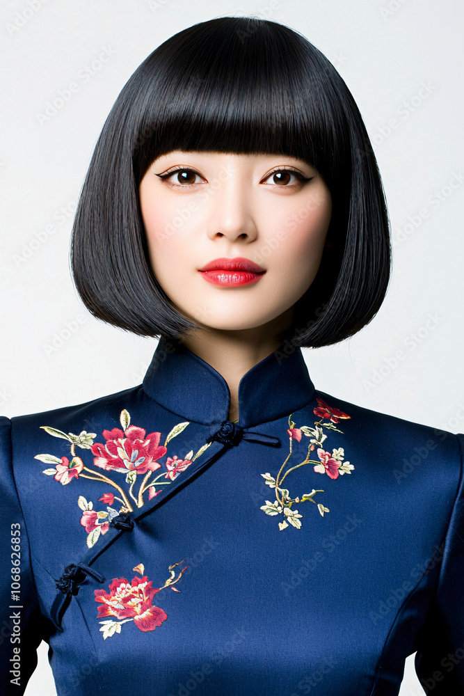 classic Chinese straight bob with side-swept bangs classic Chinese straight bob with side-swept bangs
