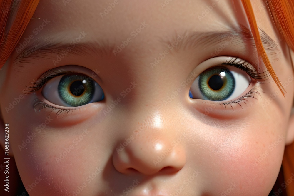 Naklejka premium cute little girl with smooth facial features,blue,green,yellow,orange