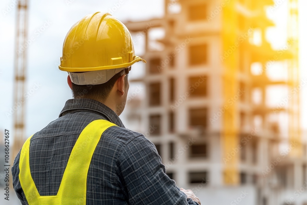Engineer Inspecting Building Materials on Construction Site Engineer Inspecting Building Materials on Construction Site