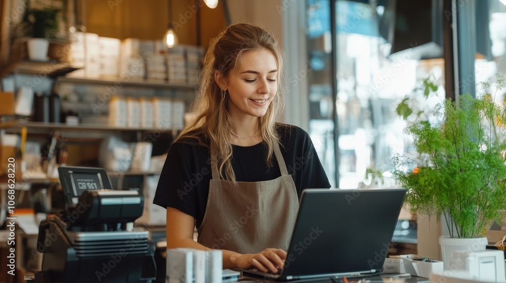 Young Woman Working in a Modern Office Environment Young Woman Working in a Modern Office Environment