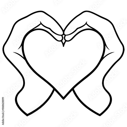 Vector illustration of two hands making a heart sign, symbolizing love for Valentine's Day and weddings. a message of love using hand-drawn heart-shaped outlines and icons.