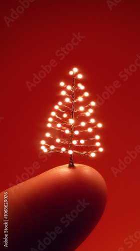 christmas tree on red background with lights