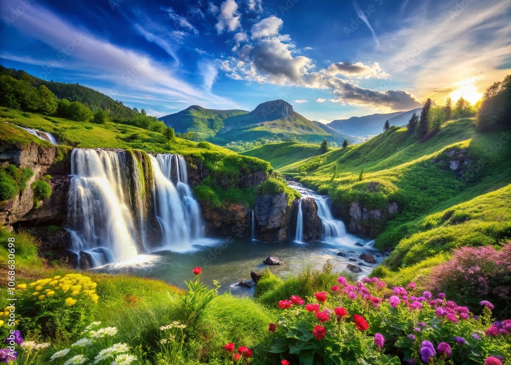 Stunning Landscape of Toile Toile with Lush Green Hills, Tranquil Waterfalls, and Serene Sky, Nature's Beauty Captured in Vibrant Colors for Nature Lovers and Travel Enthusiasts Stunning Landscape of Toile Toile with Lush Green Hills, Tranquil Waterfalls, and Serene Sky, Nature's Beauty Captured in Vibrant Colors for Nature Lovers and Travel Enthusiasts