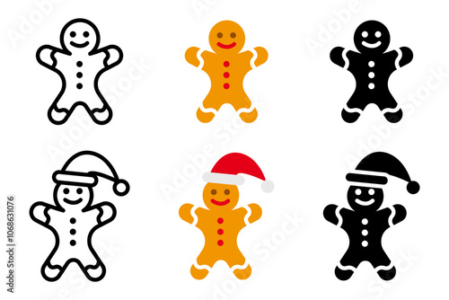 Ginger bread man icon. Christmas cookie color illustration. Biscuit man in santa hat pictogram. Holiday sweet sign.