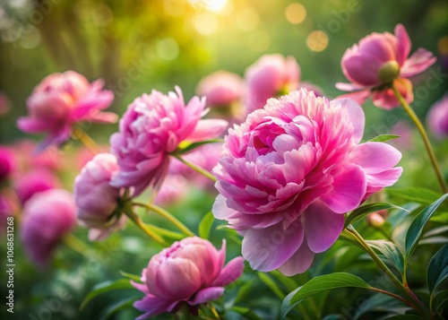 Stunning Long Exposure of Blooming Pink Peony Flowers Against a Soft Outdoor Background for Nature Lovers and Floral Photography Enthusiasts