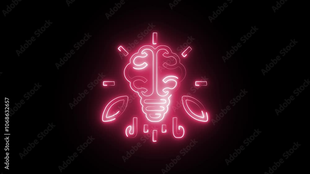 glowing neon mind icon isolated on black background. HD video motion graphic animation glowing neon mind icon isolated on black background. HD video motion graphic animation