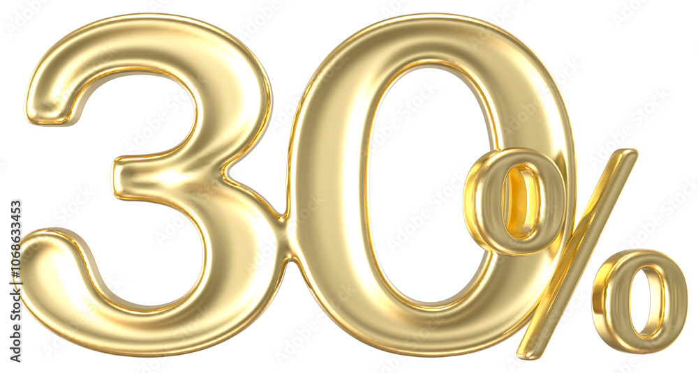 Percent Number 30 Gold 3D Render Percent Number 30 Gold 3D Render