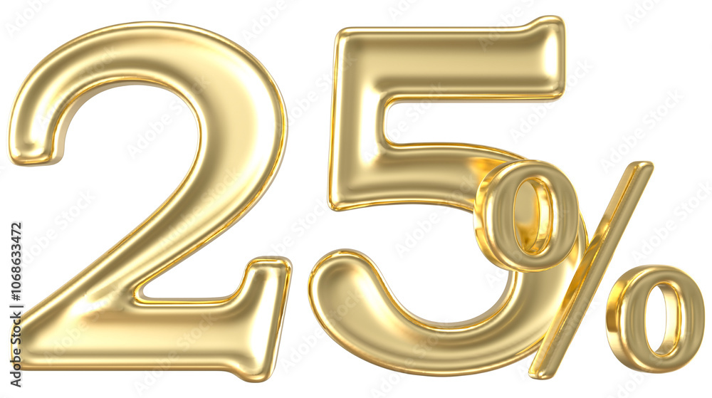 Percent Number 25 Gold 3D Render Percent Number 25 Gold 3D Render