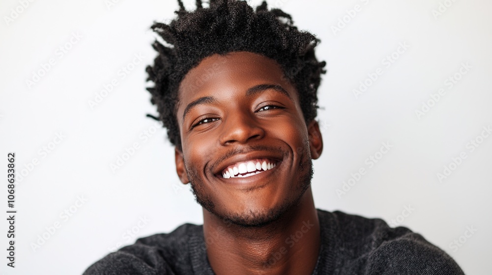 Happy Young Man Smiling Brightly Against Neutral Background Happy Young Man Smiling Brightly Against Neutral Background