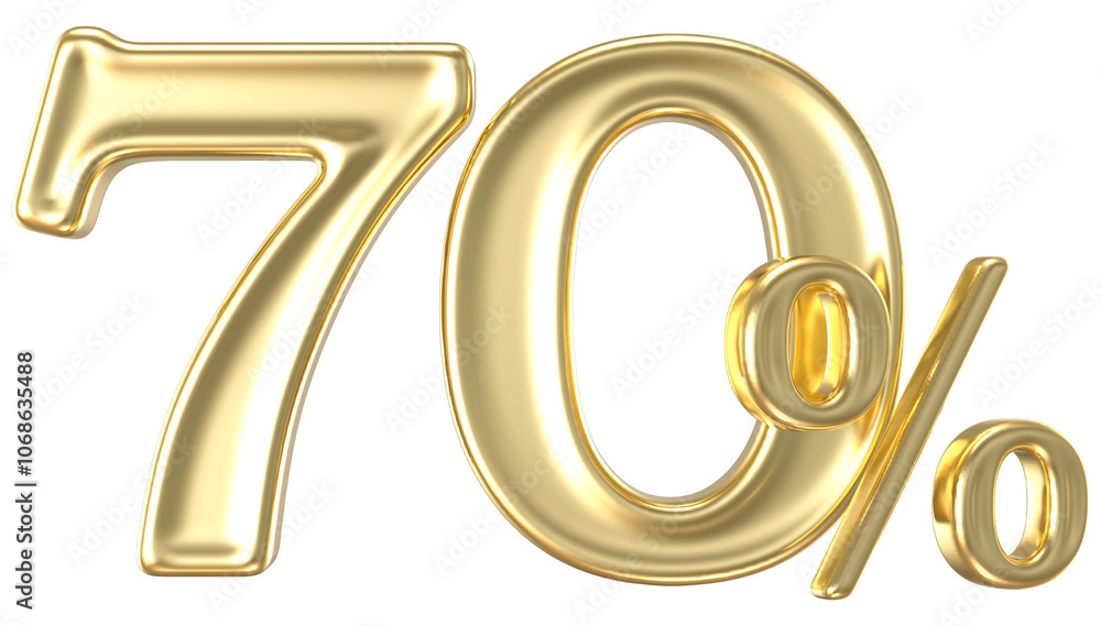 Percent Number 70 Gold 3D Render Percent Number 70 Gold 3D Render