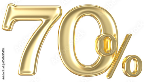 Percent Number 70 Gold 3D Render
