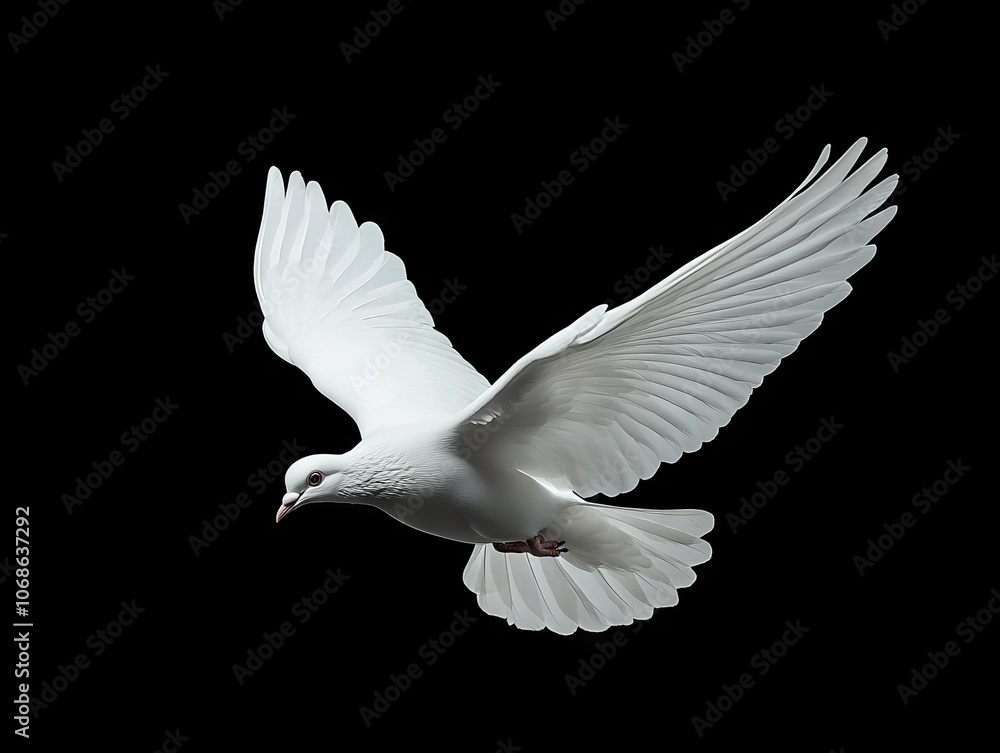 A white dove flying through the air with its wings spread A white dove flying through the air with its wings spread