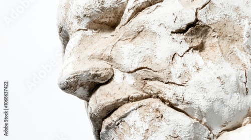 Close-up of a human brain model displaying visible signs of aging with wrinkles and texture changes, ideal for educational and medical presentations, with ample white background copy space for text