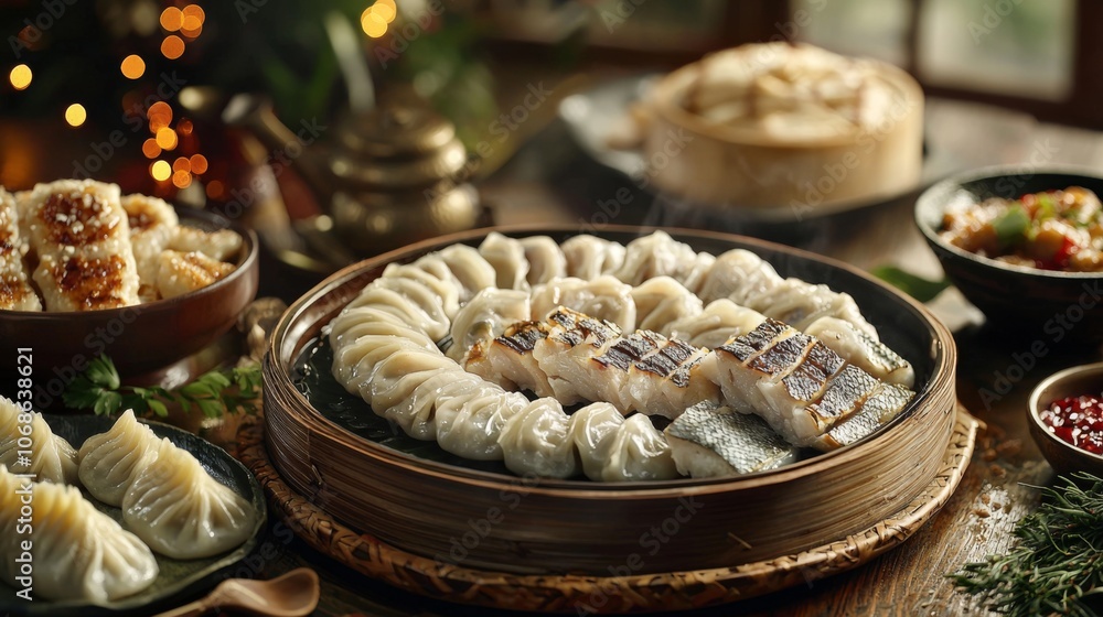 Traditional Chinese New Year feast symbolizing abundance in stock image Traditional Chinese New Year feast symbolizing abundance in stock image