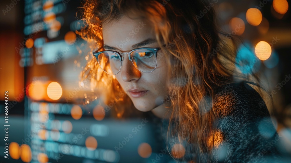 Woman in tech exploring futuristic technology and AI Woman in tech exploring futuristic technology and AI