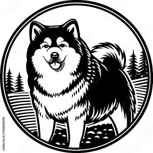 Alaskan Malamute Dog Logo Design - Strong and Loyal Sled Dog Emblem