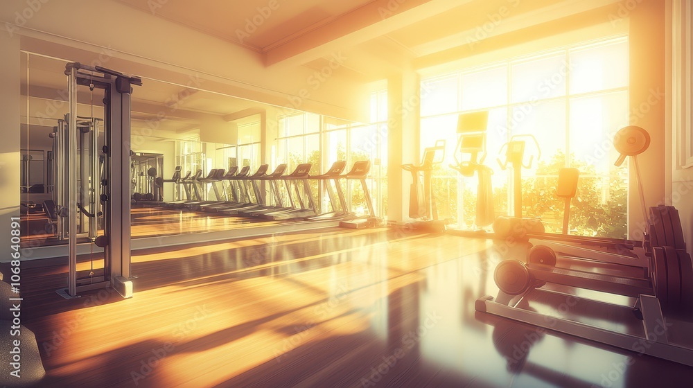 Bright Gym Space with Mirror and Workout Equipment Bright Gym Space with Mirror and Workout Equipment