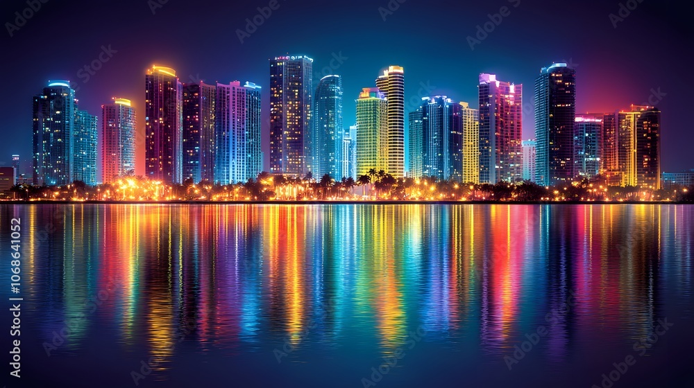 Obraz premium City skyline at night, fireworks in vibrant colors, New Year celebration, watercolor-inspired background