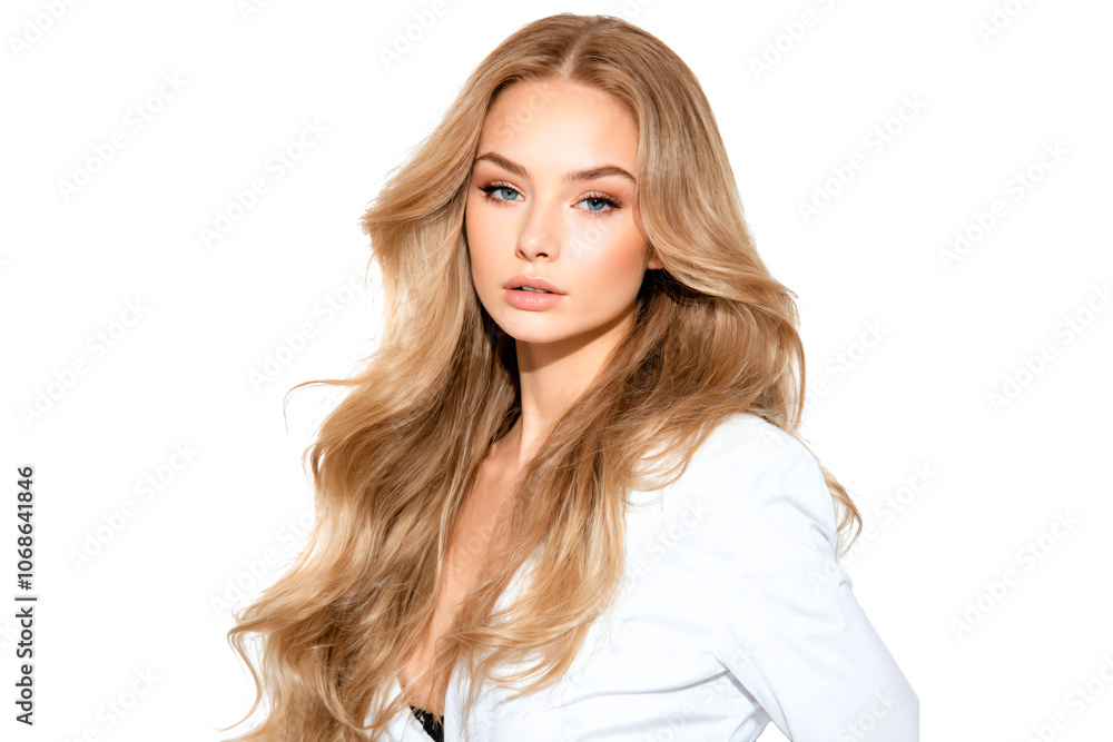 beautiful model girl with long white hair styled in waves on isolated background beautiful model girl with long white hair styled in waves on isolated background