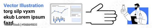 Business analytics chart, thumbs up gesture, and healthcare professional holding a medicine bottle. Ideal for business success, approval, healthcare, data analysis, medical professionals, medication