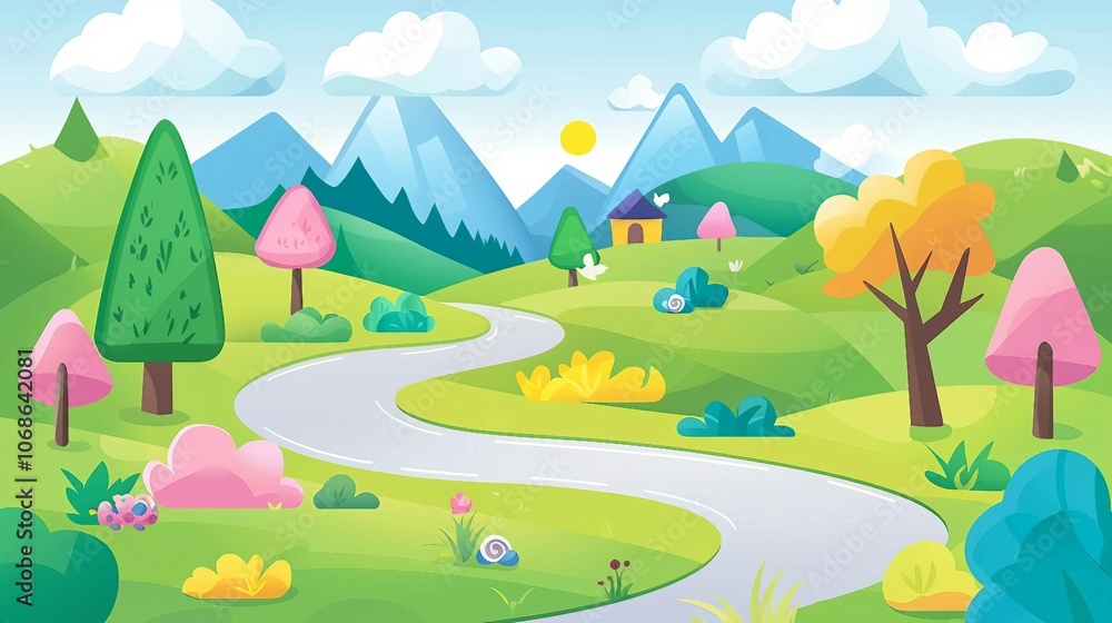 Fluffy Clouds Over Spring Landscape with Mountains Fluffy Clouds Over Spring Landscape with Mountains