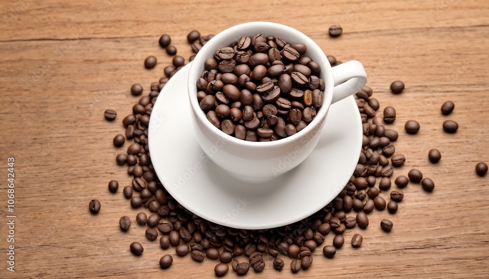 Cup of coffee full of coffee beans. Cup of coffee full of coffee beans.