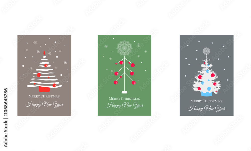 Fototapeta premium Christmas card with tree and snowflakes