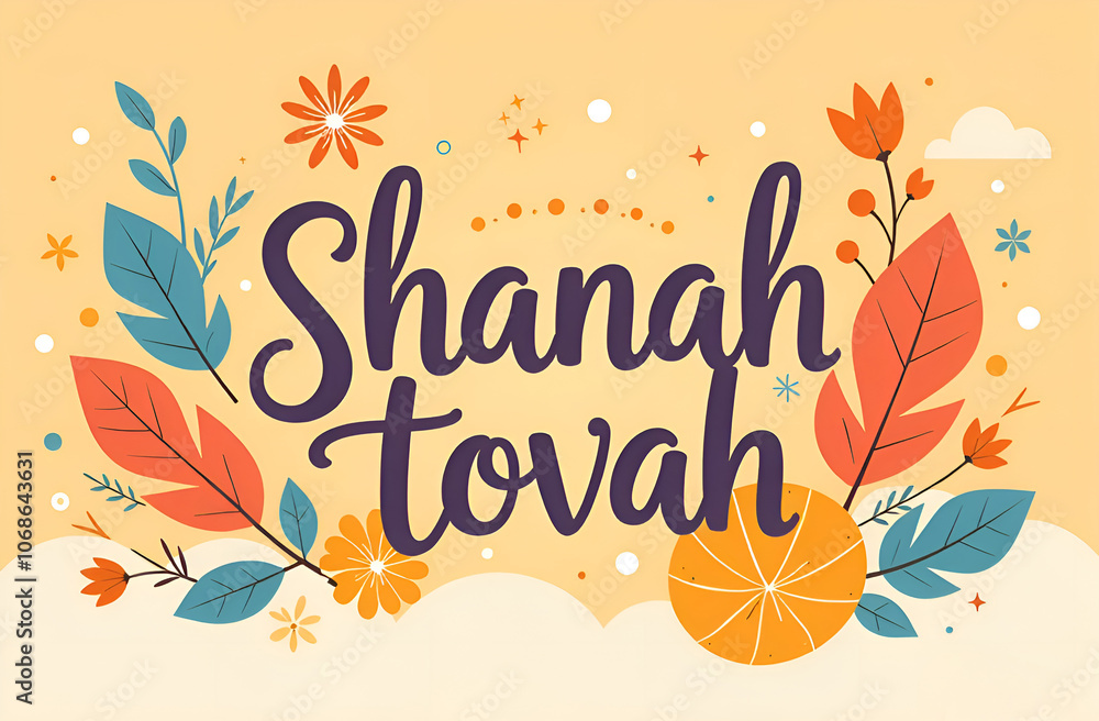 Obraz premium Rosh Hashanah Poster Design. Illustration in modern style with Jewish holiday of New Year, Rosh Hashanah for greeting card.