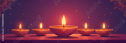 Traditional banner of the Diwali festival. Realistic diwali Lamps. Happy Diwali background. Blurred background