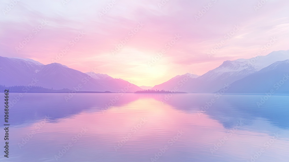 Tranquil Sunrise Over Serene Lake and Mountains Tranquil Sunrise Over Serene Lake and Mountains